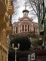 Die russisch-orthodoxe Kirche des Heiligen Wladimir in Marienbad am 21. Februar 2020
Diese Kirche wurde erbaut in den Jahren 1900-1902, ersetzte den russisch-orthodoxen Betsaal, der seit 1878 im Rathausgeb�ude war.
