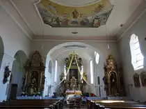Altenthann, Innenraum der Pfarrkirche St. Nikolaus, Hochaltar von Josef Wittmann von 1910, Seitenalt�re von 1830 (02.06.2017)