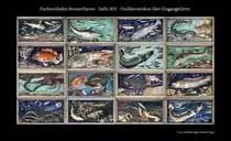 Bremerhaven. �ber den 16 T�ren der Fischpackhalle XIV sind Keramiken mit der Abbildung von Fischen zu sehen, die vom Keramiker Willi Ohler geschaffen wurden. Die Kollage zeigt die verschiedenen Keramiken. 19.04.2020