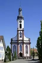 Mei�enheim, die sp�tbarocke Kirche von 1766 ist bekannt durch die wertvolle Silbermann-Orgel, April 2020