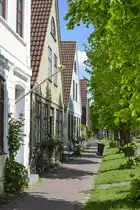 Giebelh�user an der Langen Stra�e in Arnis, die kleinste Stadt Deutschlands. Aufnahme: 11. Mai 2020.