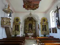Kleinalfalterbach, Alt�re und Kanzel in der kath. Pfarrkirche St. Andreas (20.08.2017)
