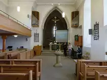 Hohenhaslach, Innenraum der ev. Pfarrkirche St. Georg, fr�hgotische Fresken im Chor (24.06.2018)