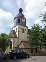 L�chgau, Ev. Pfarrkirche St. Peter, Chorturmkirche aus dem 14. Jahrhundert, Kirchturm von 1776 (24.06.2018)