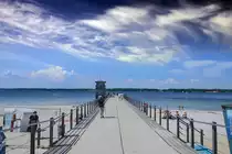 Die Seebr�cke vor dem Gl�cksburger Stadtteil Sandwig. Aufnahme: 4. Juni 2020.