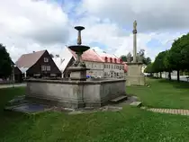 Rokytnice v Orlickych / Rokitnitz im Adlergebirge, Mariens�ule und Brunnen am Masaryka Platz (30.06.2020)