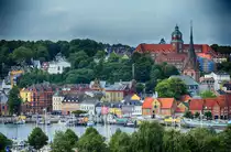 Die Altstadt und Innenf�rde in Flensburg vom Aussichtspunkt im Volkspark aus gesehen. Aufnahme: 18. Juli 2020.