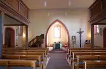 Bodersweier, Blick zum Altar in der evangelischen Kirche, Aug.2020