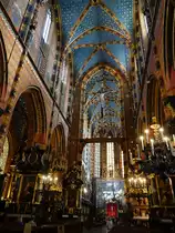 Krakau, Innenraum der Basilika St. Marien, Kanzel von 1676 (04.09.2020)