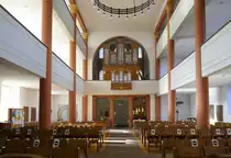 Kandern, Blick zur Orgelempore in der Stadtkirche St.Clemens, mit der historischen Orgel von Franz Joseph Merklin, aufgebaut 1825-27, Sept.2020