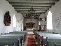 T�strup, Innenraum der evangelischen St. Johannes Kirche, Kanzel von 1620, gotischer Schnitzaltar (25.09.2020)