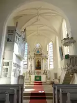 B�renstein, barocker Altar und Kanzel von 1740 in der evangelischen Dorfkirche (04.10.2020)