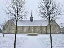 Die Kirche der Herrnhuter Br�dergemeinde in Christiansfeld (Nordschleswig/S�nderjylland). Aufnahme: 2. Februar 2021.