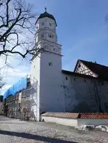 Wangen im Allg�u, Pulverturm am Argenufer, erbaut im 15. Jahrhundert (20.02.2021)