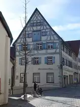 Wangen im Allg�u, Fachwerkhaus des Schuhhaus Abler in der Schmiedstra�e (20.02.2021)