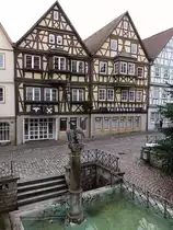 Bad Wimpfen, Adlerbrunnen und Fachwerkh�user in der Hauptstra�e (23.12.2018)