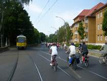 Autofreier Sonntag in Berlin. Wer dennoch fuhr, hatte zumindest auf den Routen der Sternfahrt keine gute Wahl getroffen. Aber auch Stra�enbahnen und Busse mussten warten. 1.6.2008