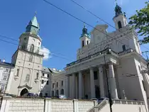 Lublin, Kathedrale St. Johannes, ehem. Jesuitenkirche, erbaut von 1592 bis 1604 nach Pl�nen von G. Bernardoni, 1752 umgestaltet, klassizistische Fassade von 1820, S�ulenportikus von Antonio Corazzi (15.06.2021)