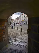 N�rregade (Norderstra�e) vom einem Tunnel des Haderslebener Doms aus gesehen. Aufnahme: 5. Mai 2021.