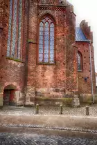 Detailaufnahme des Haderslebener Doms in Nordschleswig. Die Architektur der Kirche ist von der norddeutschen Backsteingotik gepr�gt. Aufnahme: 5. Mai 2021.