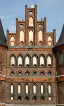 Detailaufnahme des L�becker Holstentor. Aufnahme: 21. August 2021.