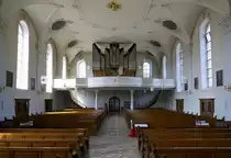 Zell a.H., Blick zur Orgelempore in der Stadtkirche St.Symphorian mit der Orgel vom Meister Kubak aus Augsburg, Juli 2021