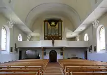 Lahr-Kuhbach, Blick zur Orgelempore in der Kirche Mari� Heimsuchung, Juli 2019