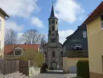 Unterp�rlitz, evangelische Kirche, erbaut von 1864 bis 1866 im neuromanischen Stil (16.04.2022)