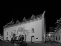 Das nur noch in Resten original erhalten gebliebene  Alte Kaufhaus  stammt aus dem 15. Jahrhundert und wurde in den Jahren von 1838 bis 1879 zu einem Konzert- und Theatergeb�ude umgebaut. (Landau, Dezember 2014)